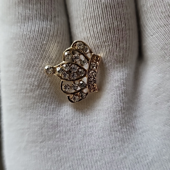 Gold Tone Rhinestone Crown Brooch - Picture 8 of 8